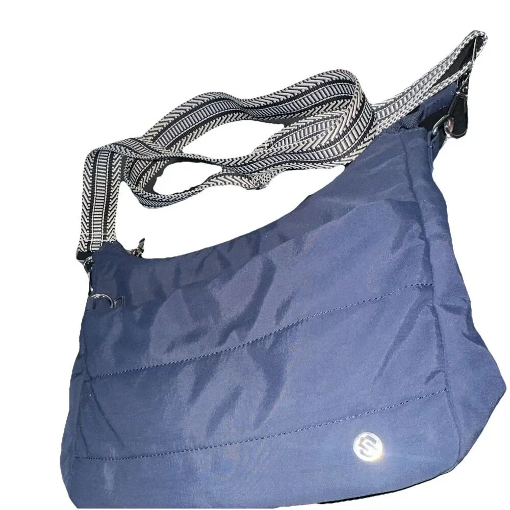 Sytrah Anti-Theft Crossbody Hobo Bag Blue Quilted Puffer Chevron Strap